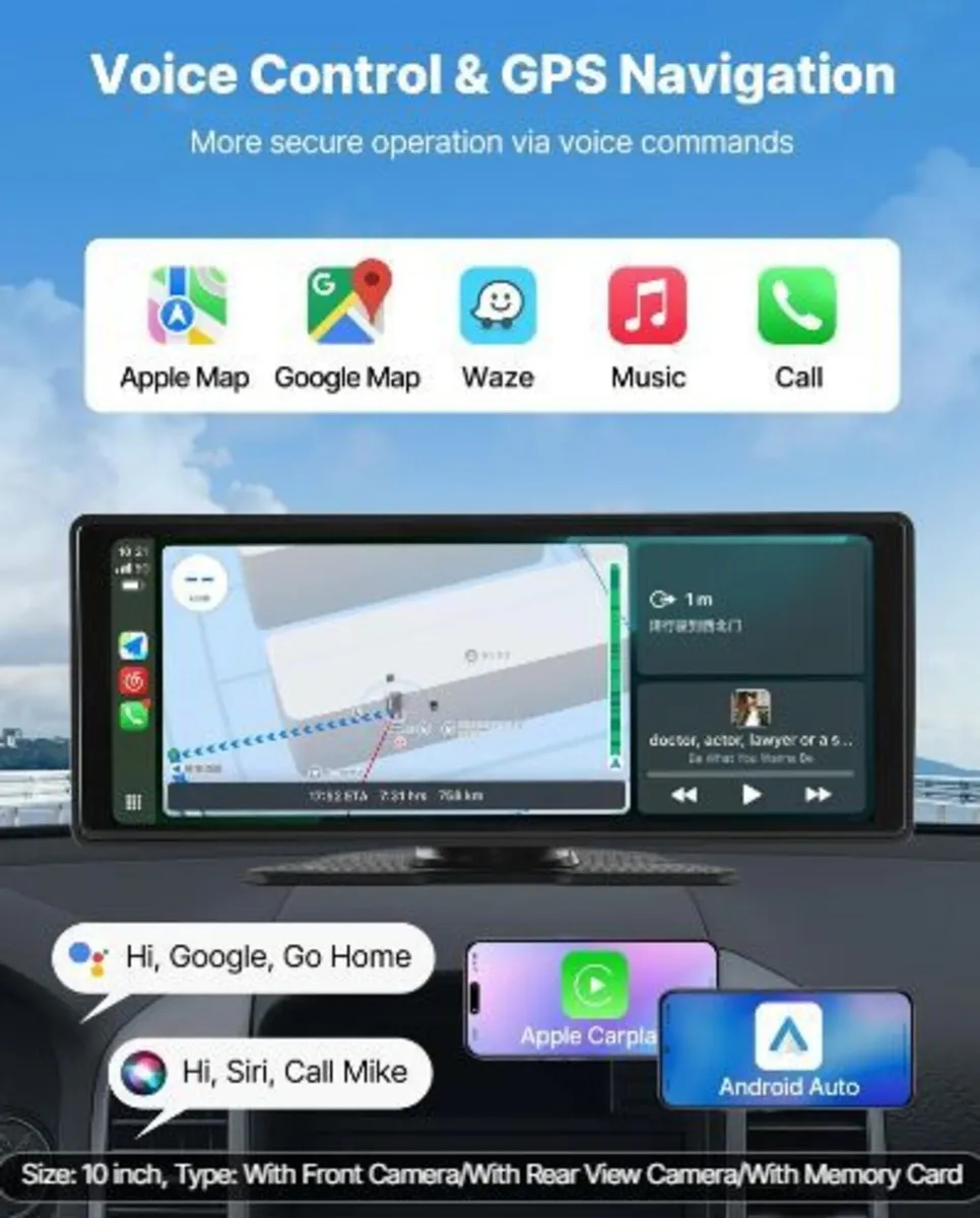 Wireless Car Stereo, 254 mm HD Portable - Image 2