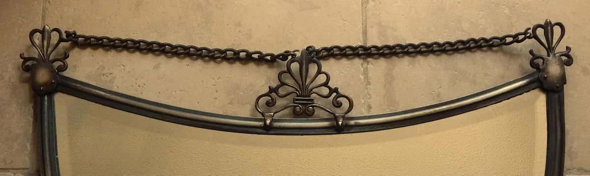 Large Vintage Metal Half Moon Bevelled Wall Mirror - Image 4