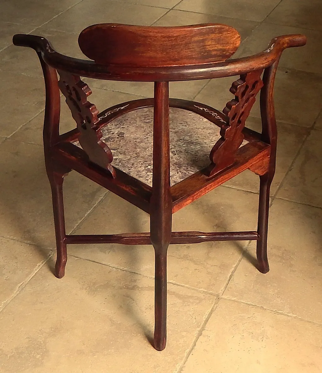 Vintage Chinese Corner Chair with Marble Seat - Image 3