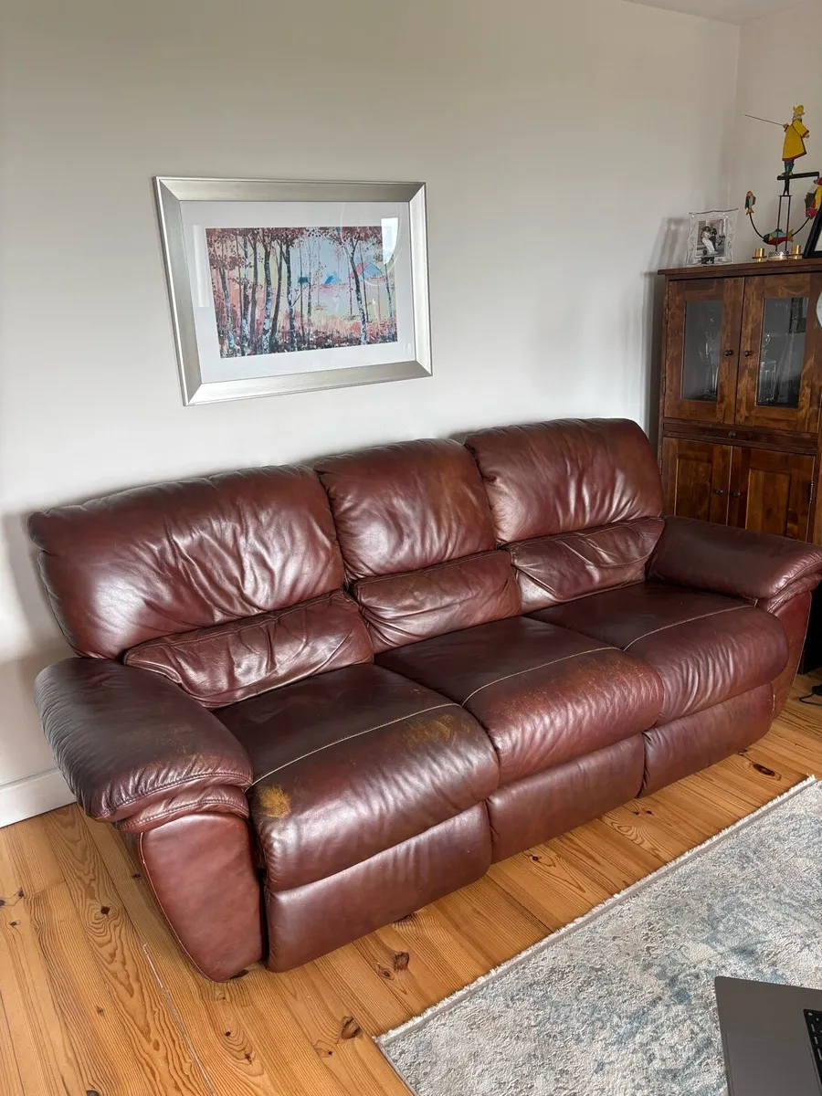 Leather Electric Reclining Sofa, Armchair & Pouffe - Image 1