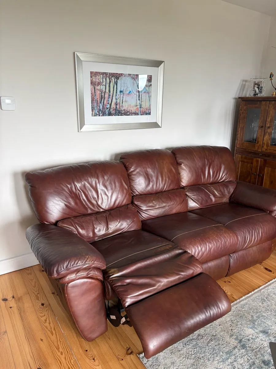 Leather Electric Reclining Sofa, Armchair & Pouffe - Image 2