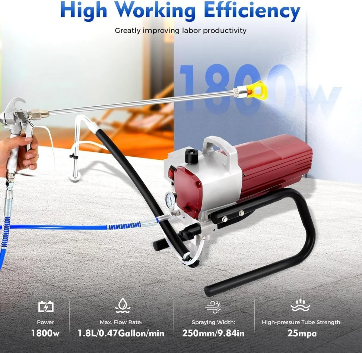 1800W High-Pressure Airless Paint Sprayer with 10m - Image 3