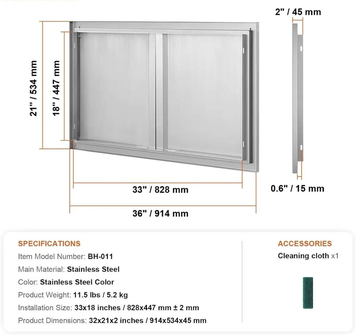 36 x 21 Inch Stainless Steel BBQ Access Door - Image 3