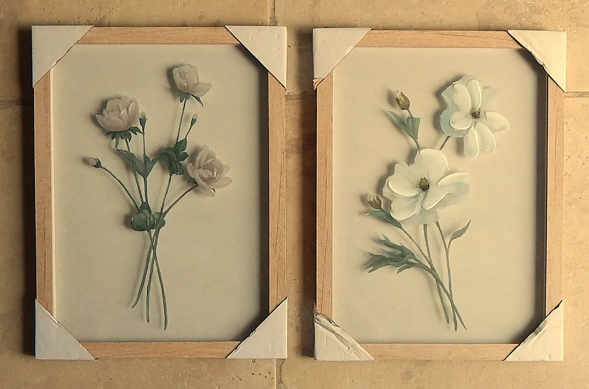 Pair of Floral Art on Glass Paintings - Image 1