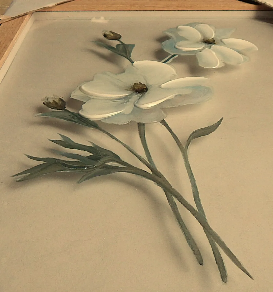 Pair of Floral Art on Glass Paintings - Image 3