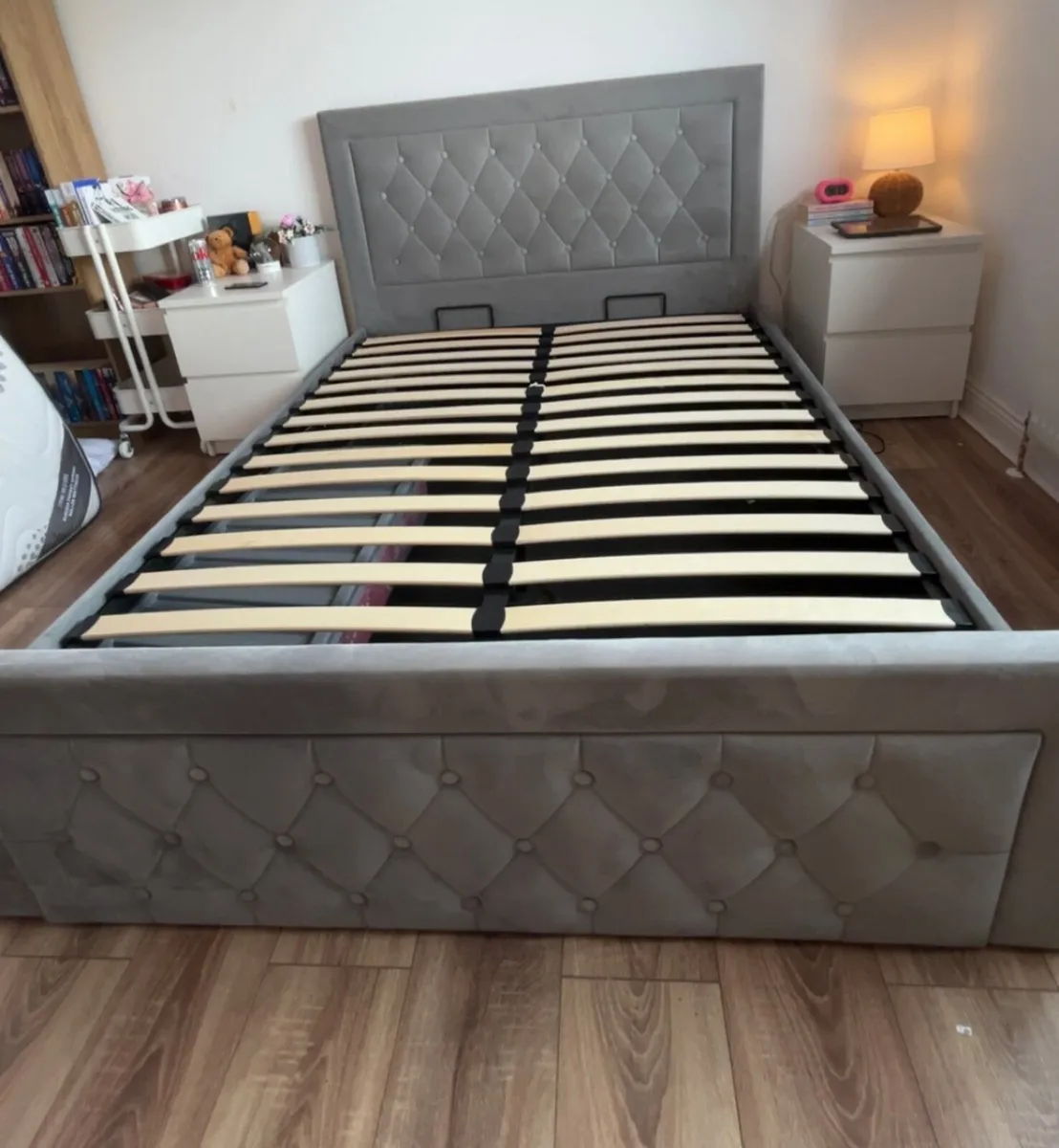 Grey Fabric Double Bed Frame with Lift-Up Storage - Image 1