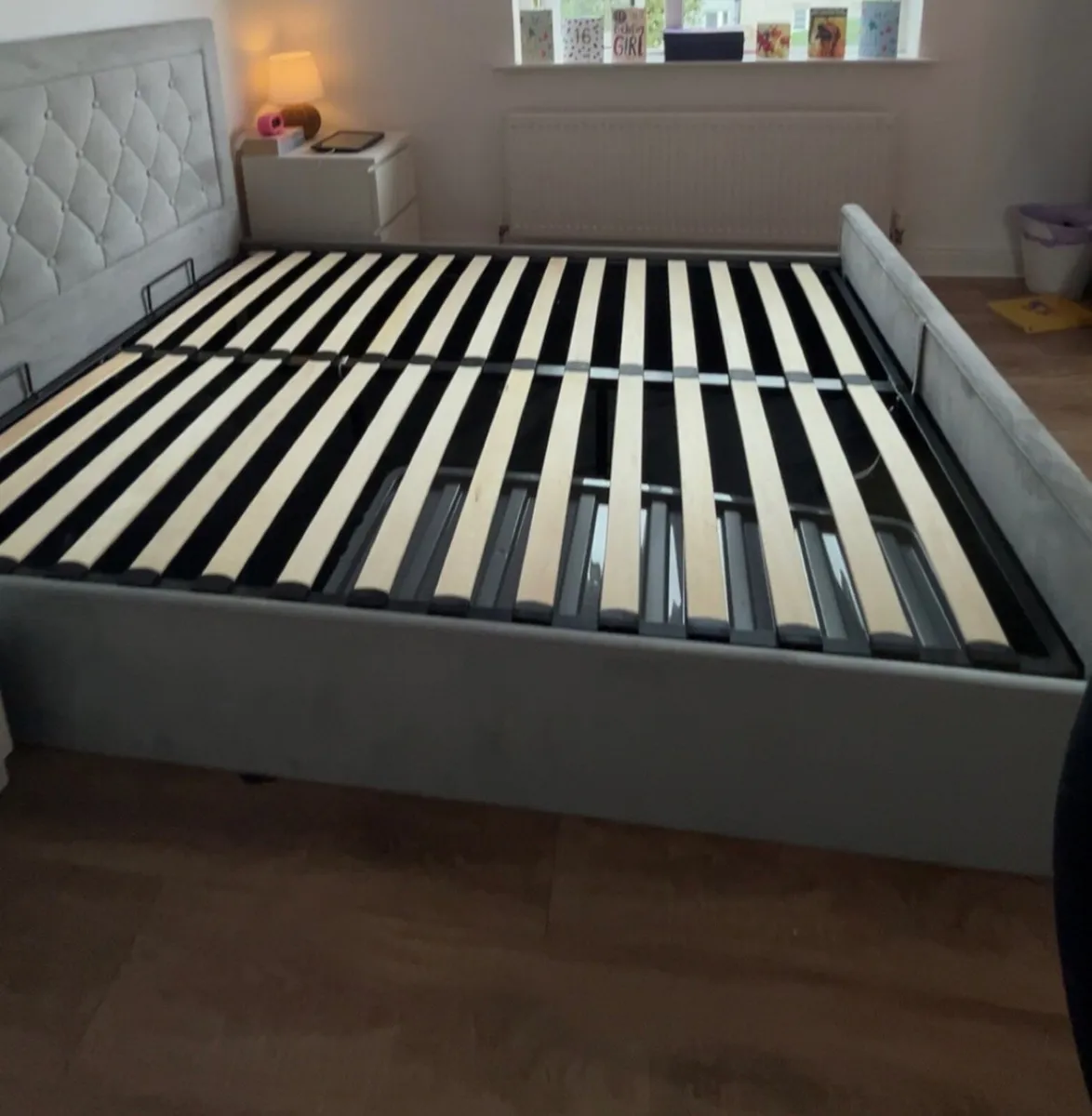 Grey Fabric Double Bed Frame with Lift-Up Storage - Image 2