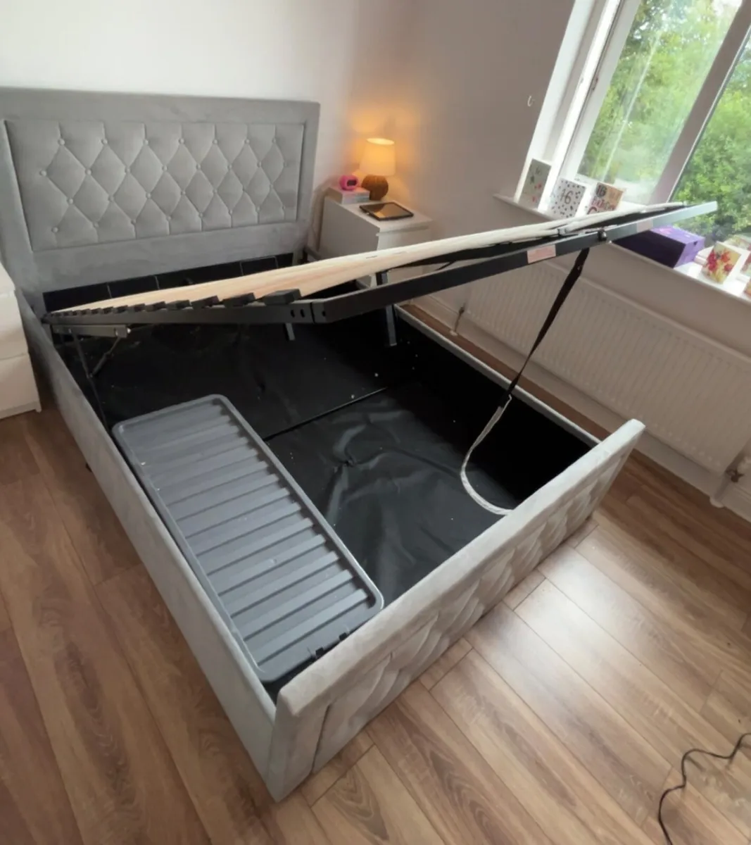 Grey Fabric Double Bed Frame with Lift-Up Storage - Image 4