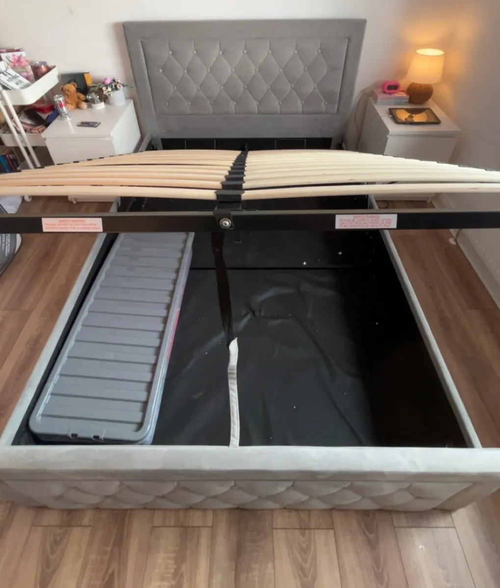 Grey Fabric Double Bed Frame with Lift-Up Storage - Image 3