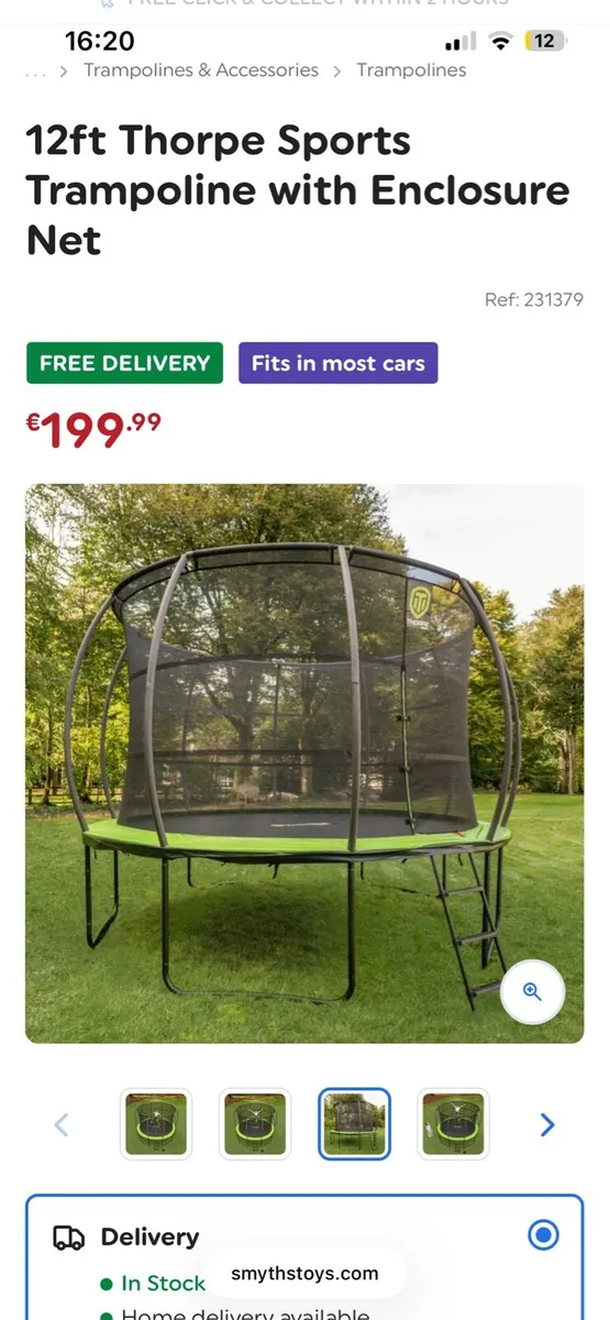 12ft Thorpe Sports Trampoline with Net & Ladder - Image 4