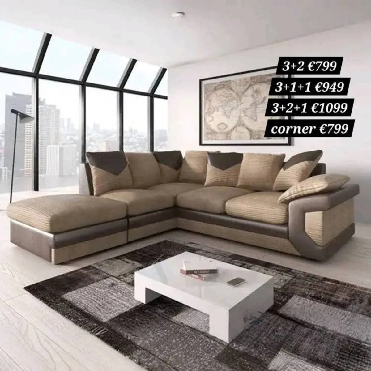 Dino L Shaped Jumbo Cord Fabric Sofa - Image 3
