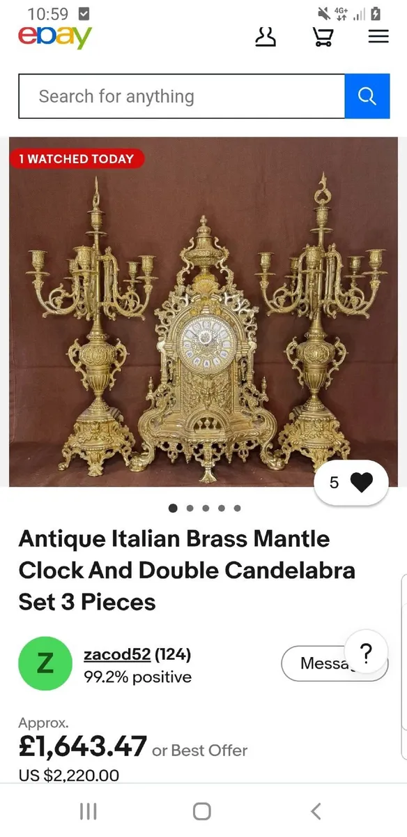 Stunning Italian brass mantle clock + candelabra's - Image 2