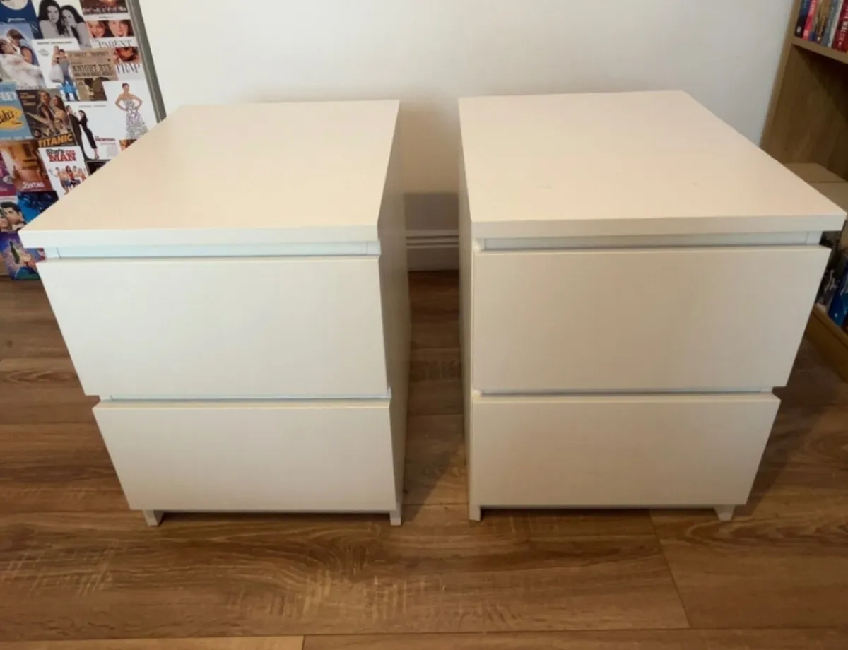 White IKEA 2 drawer bedside tables - Image 1