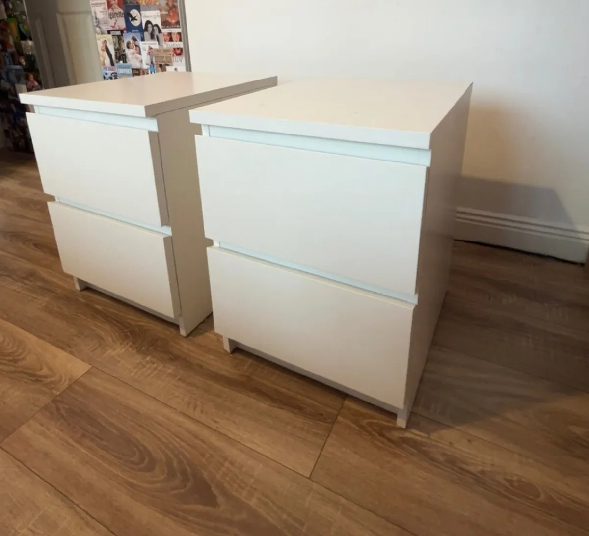 White IKEA 2 drawer bedside tables - Image 2