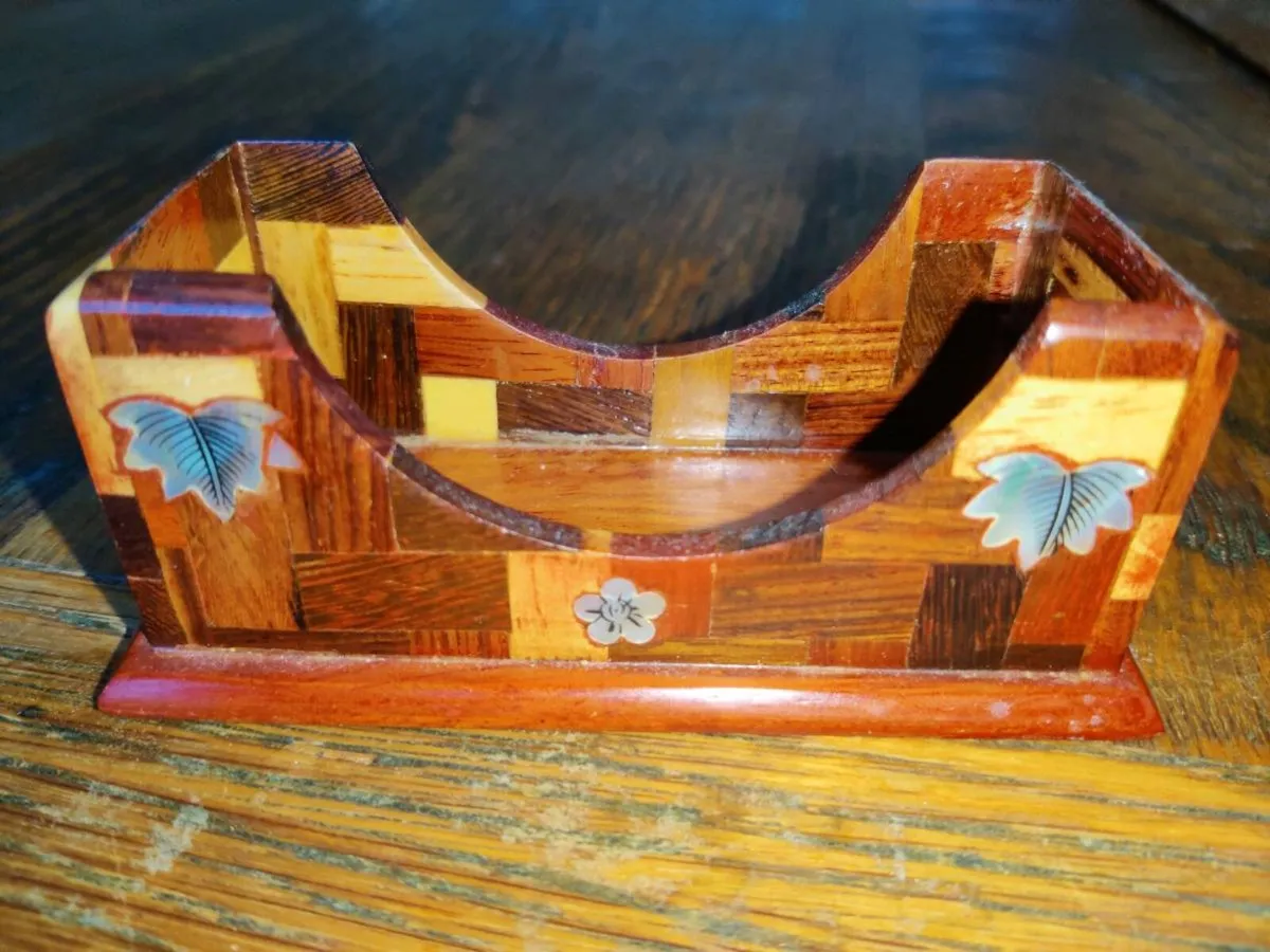 RARE, MOTHER OF PEARL, Set Of 6 Wooden Coasters ! - Image 2