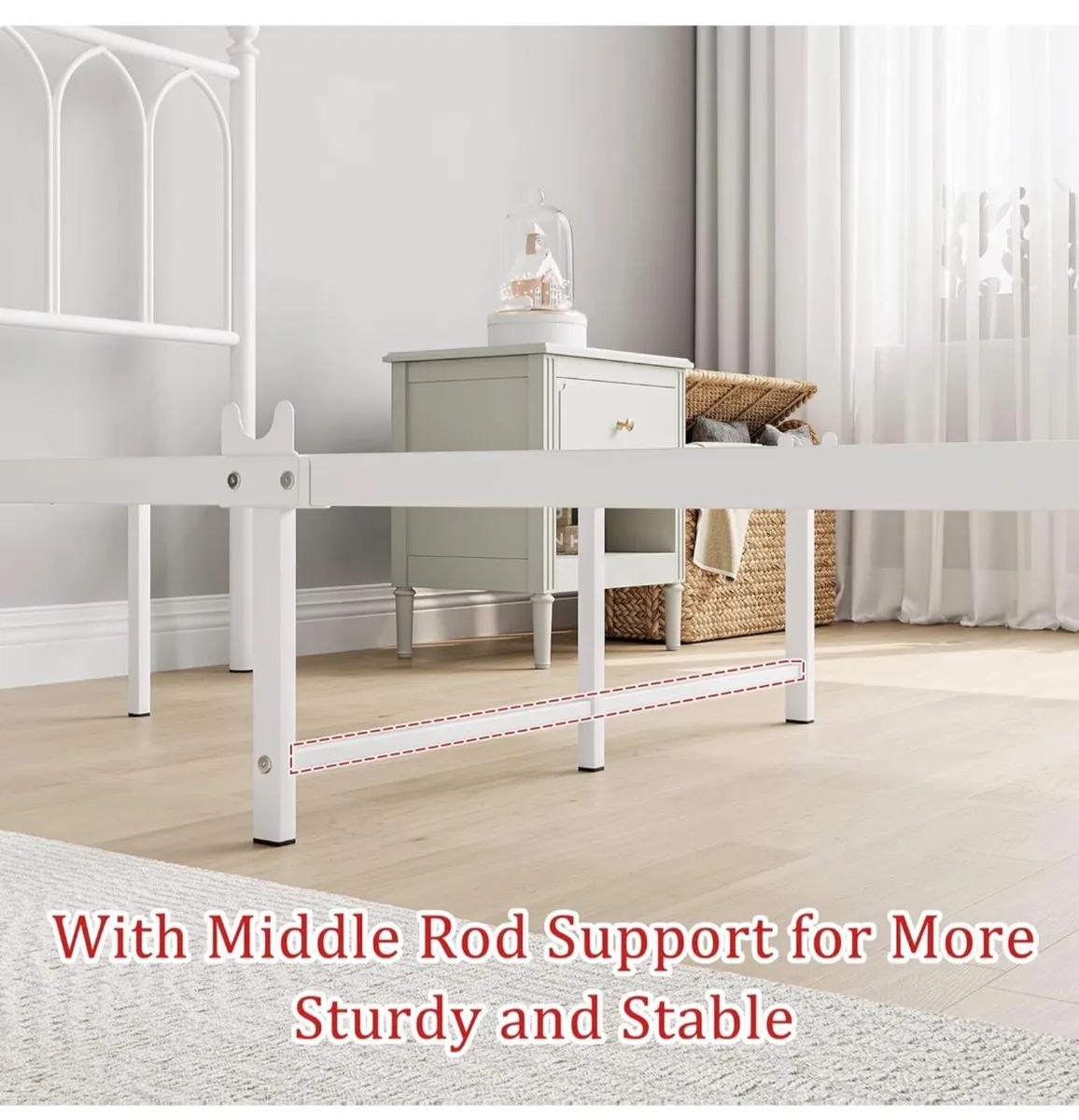 Single Metal Bed Frame, White, 90 x 190 cm Headboa - Image 4