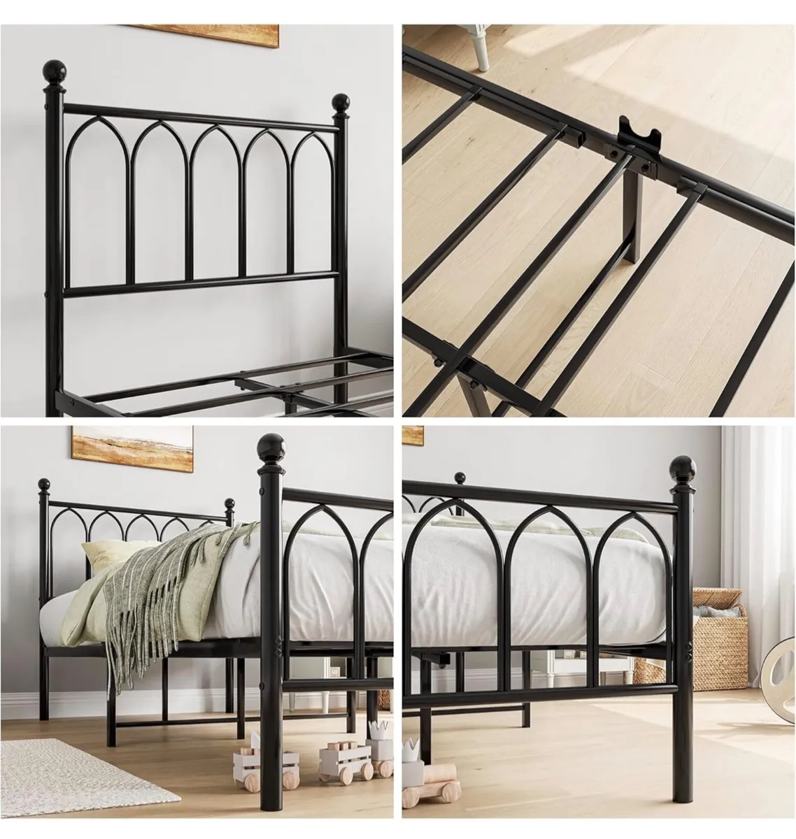 Single Metal Bed Frame 90 x 190 cm with Headboard - Image 2