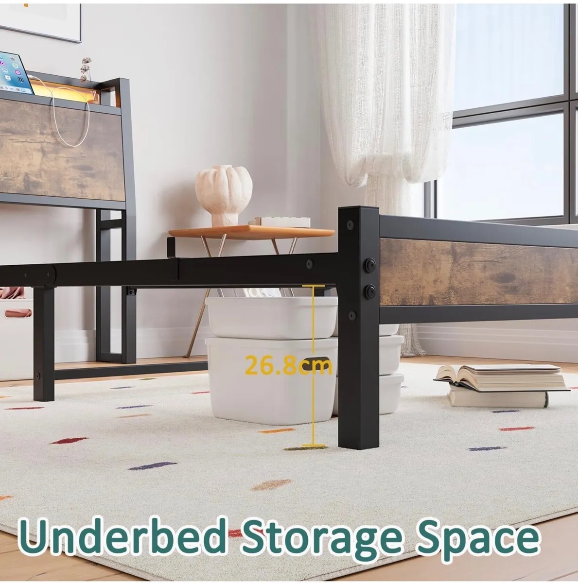 3ft Single Bed Frame, Black Charging Station and L - Image 2