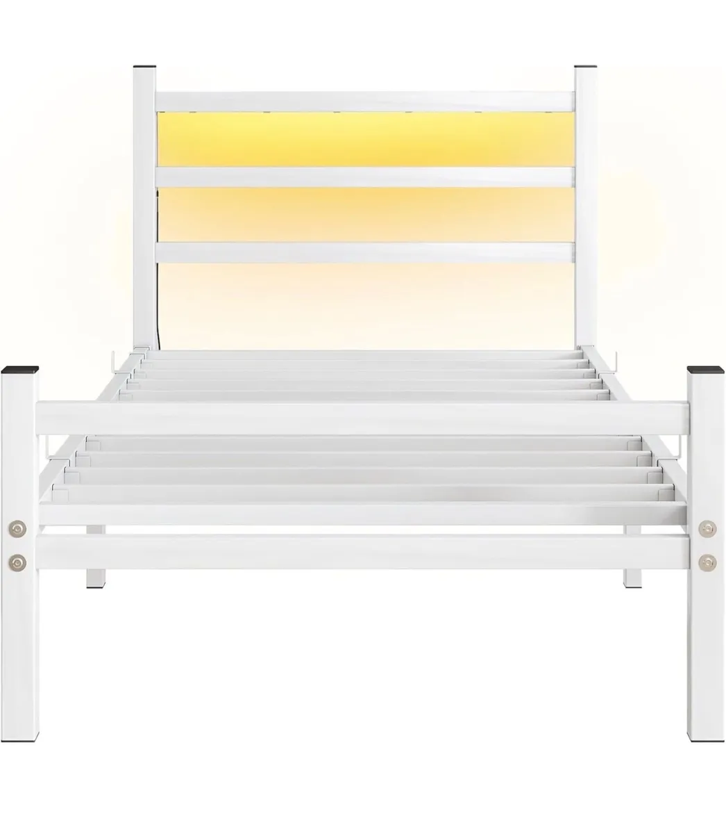 3ft Single Bed Frame with Headboard & LED Lights,H - Image 4