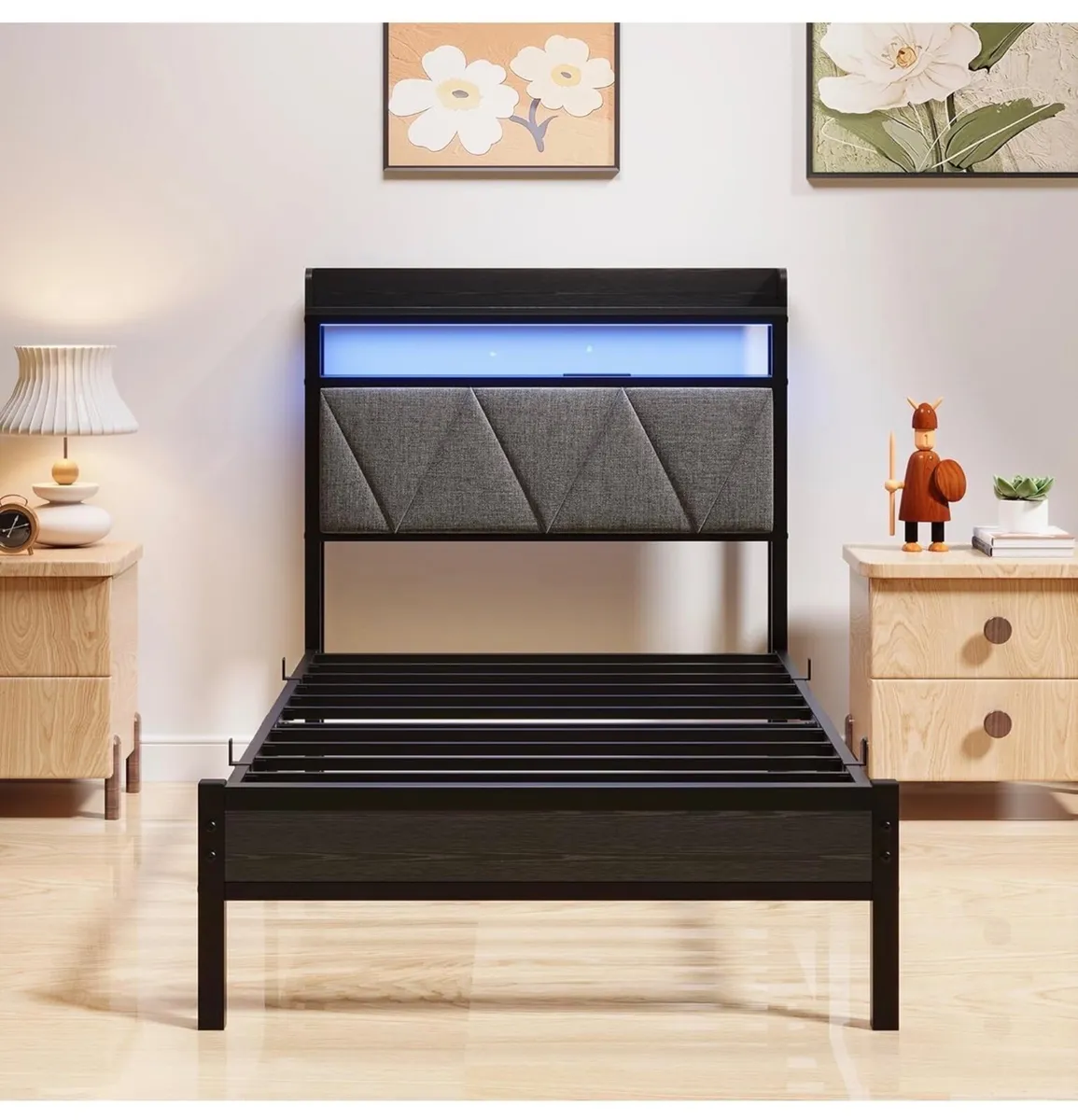 Single Bed Frame with 3ft Upholstered Wooden Stora - Image 2