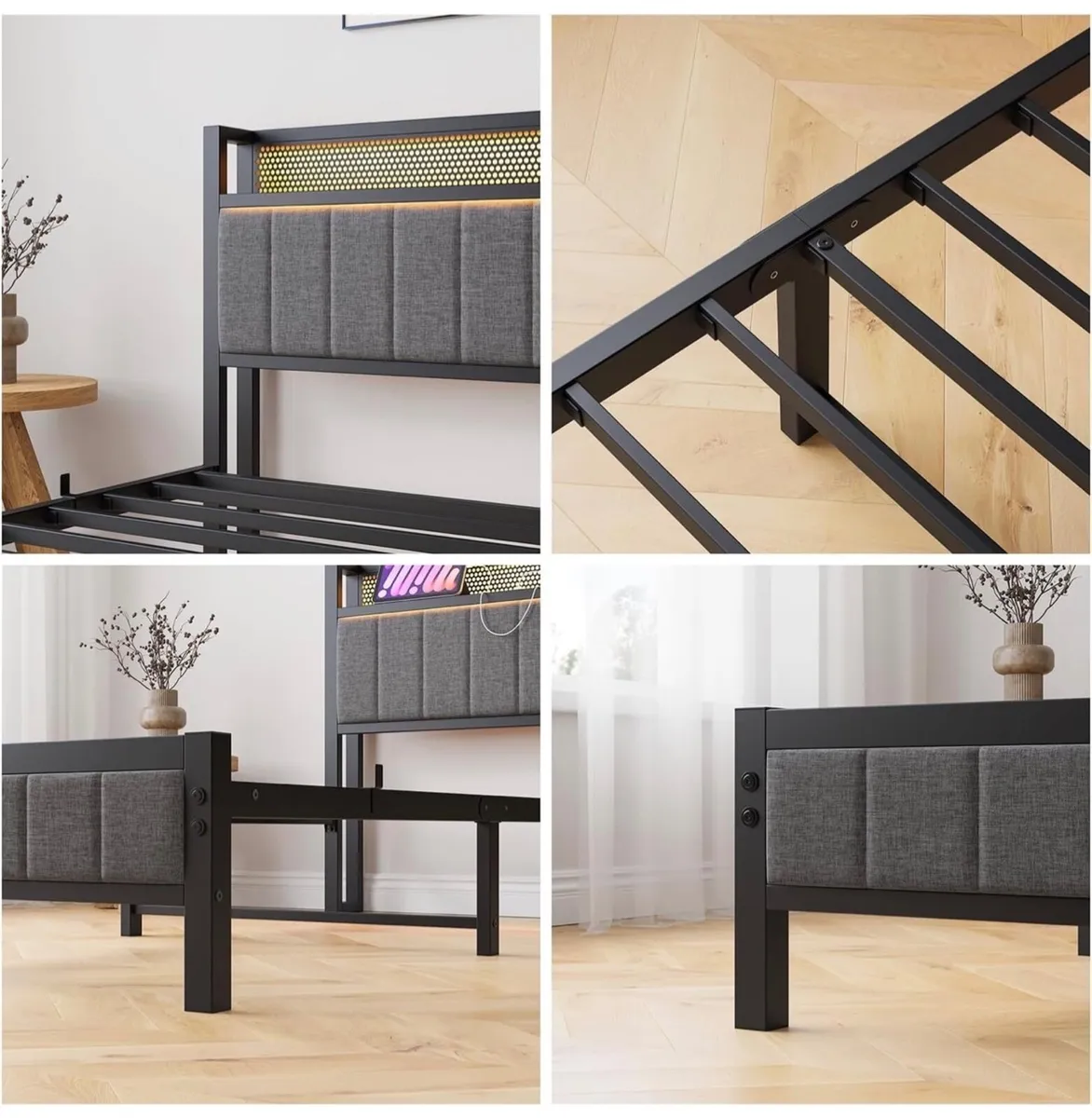 Single Bed Frames with Storage Headboard and Charg - Image 3