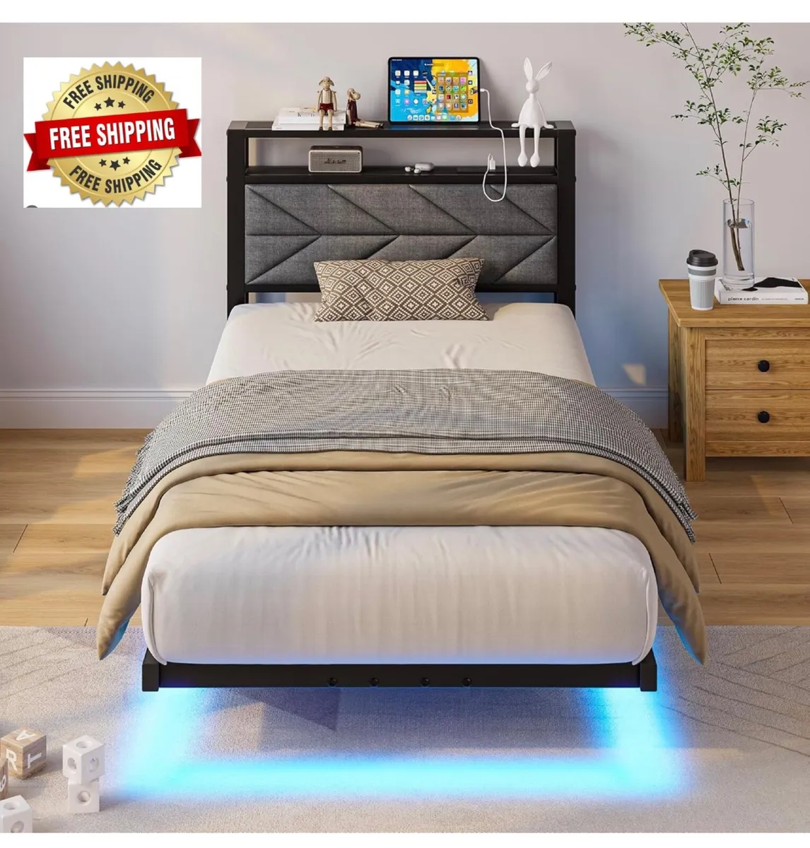 Single Floating Upholstered Bed Frame with Storage - Image 1