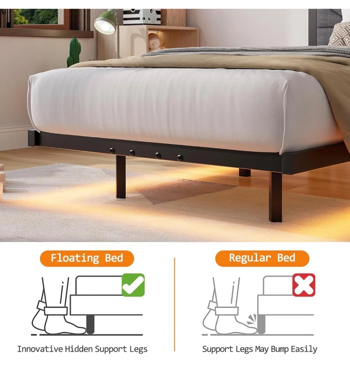 Single Floating Upholstered Bed Frame with Storage - Image 3