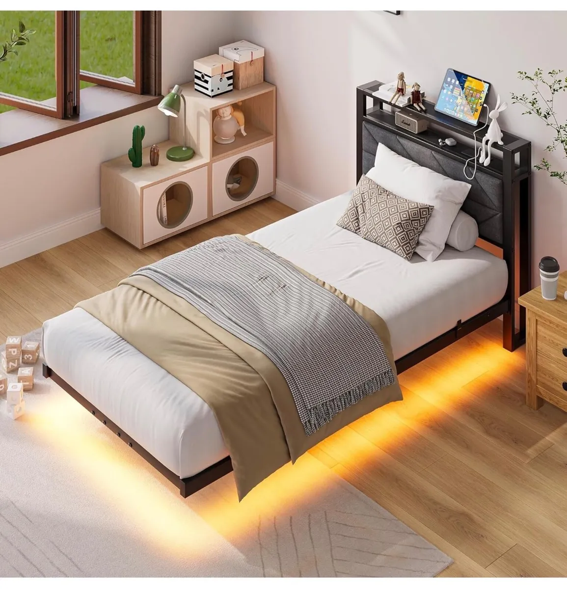 Single Floating Upholstered Bed Frame with Storage - Image 4