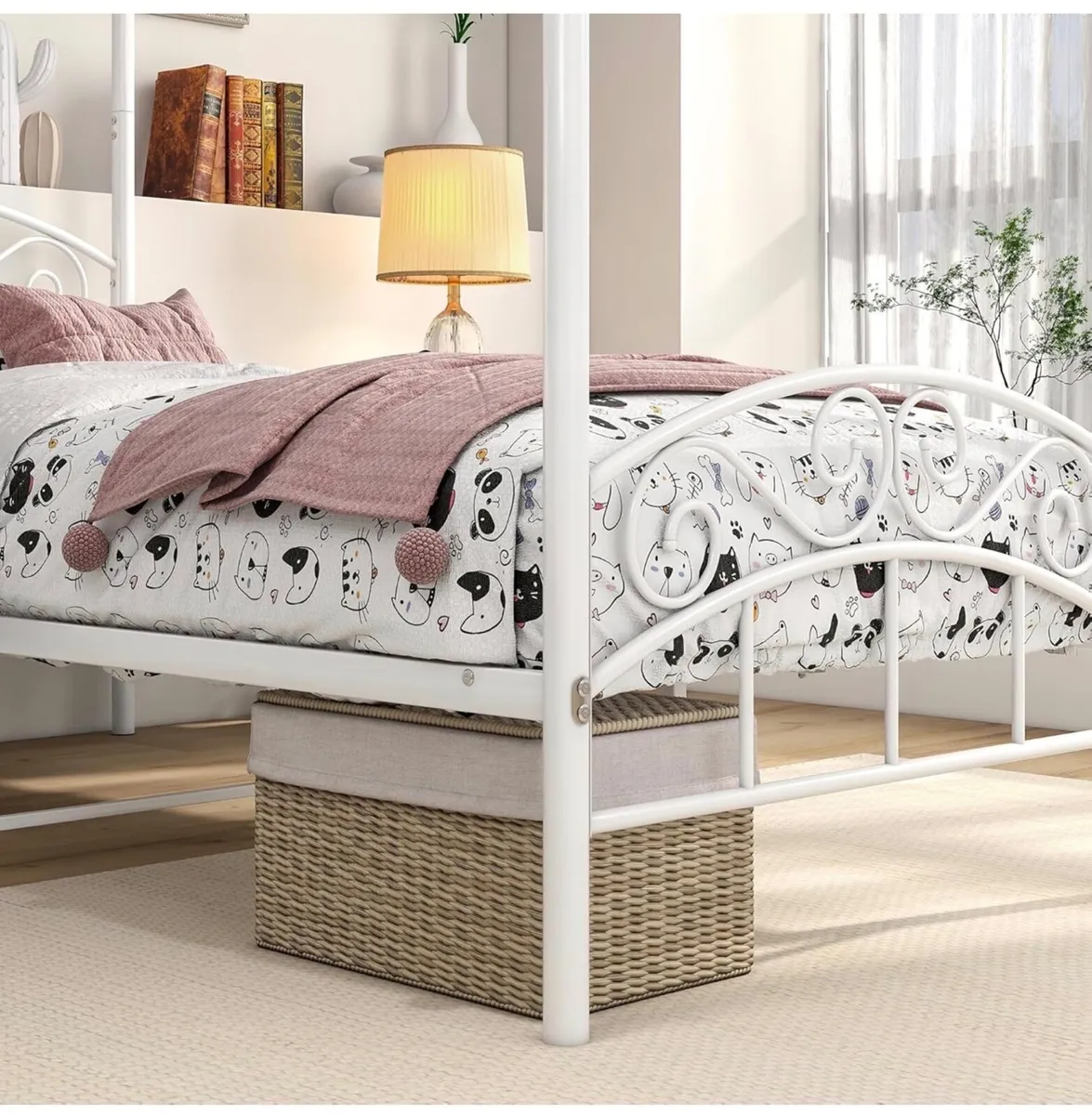 Canopy Bed Frame 3ft Single Size White Ornate Euro - Image 2
