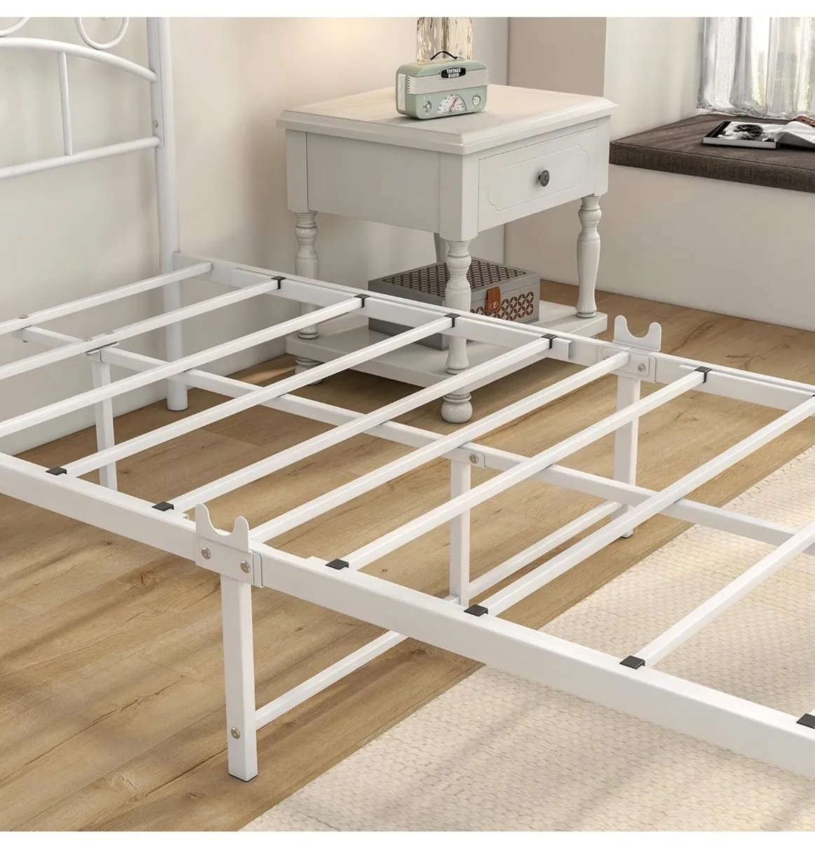 Canopy Bed Frame 3ft Single Size White Ornate Euro - Image 3