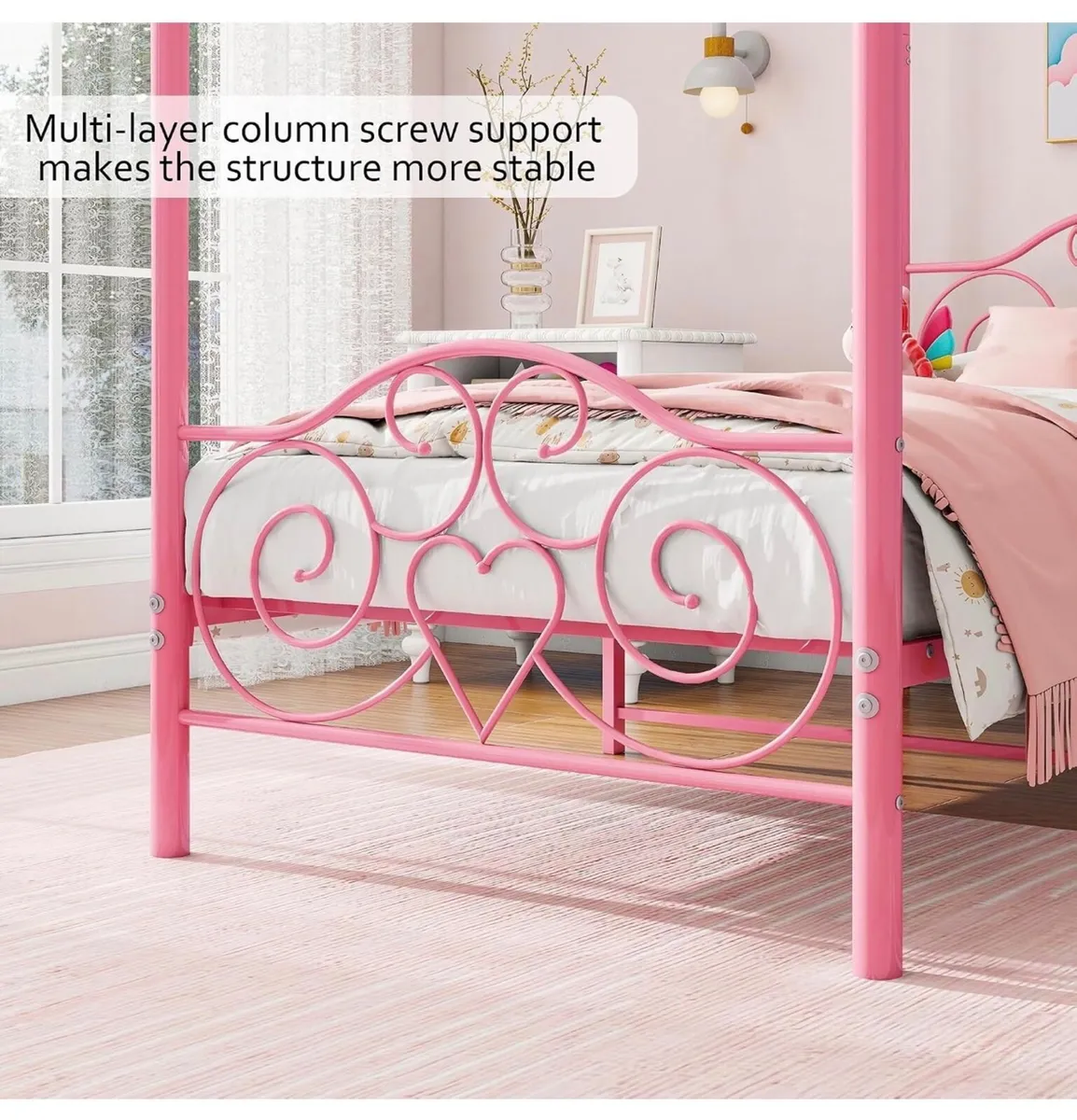 90x190cm Single Canopy Bed Frame, 3ft Metal Bed wi - Image 3