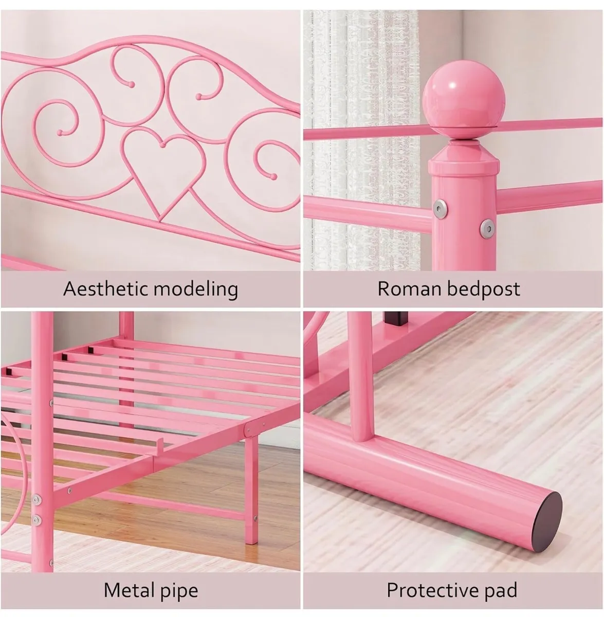 90x190cm Single Canopy Bed Frame, 3ft Metal Bed wi - Image 2