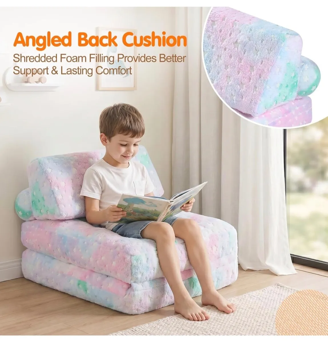 2-In-1 Folding Floor Sofa Chair With Plush Cover, - Image 3