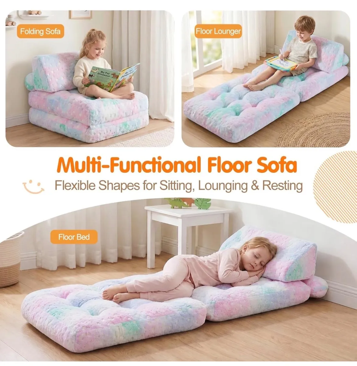 2-In-1 Folding Floor Sofa Chair With Plush Cover, - Image 4