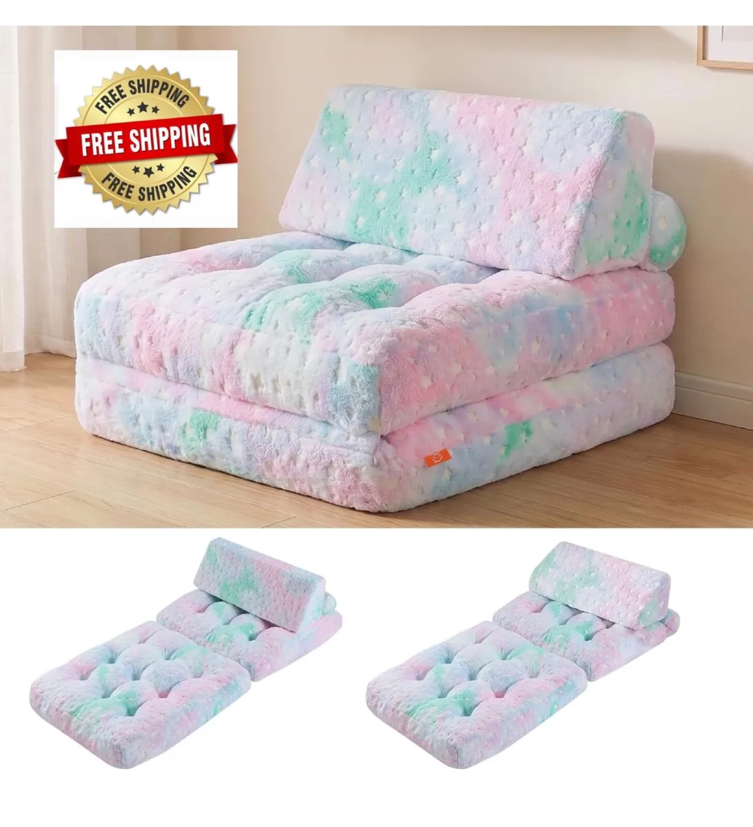2-In-1 Folding Floor Sofa Chair With Plush Cover, - Image 1