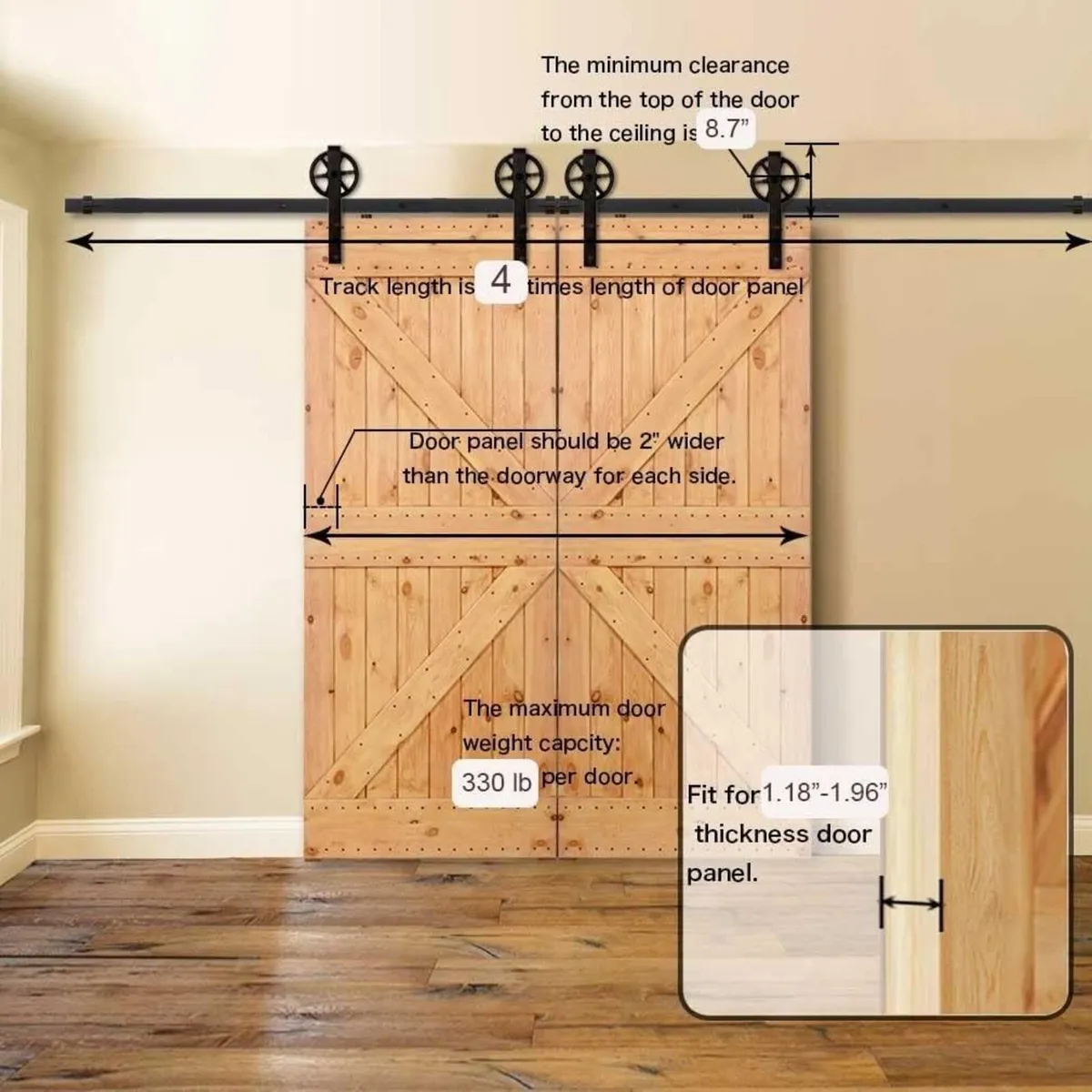 Barn Door Hardware Kit 10FT Double Sliding Rail - Image 3