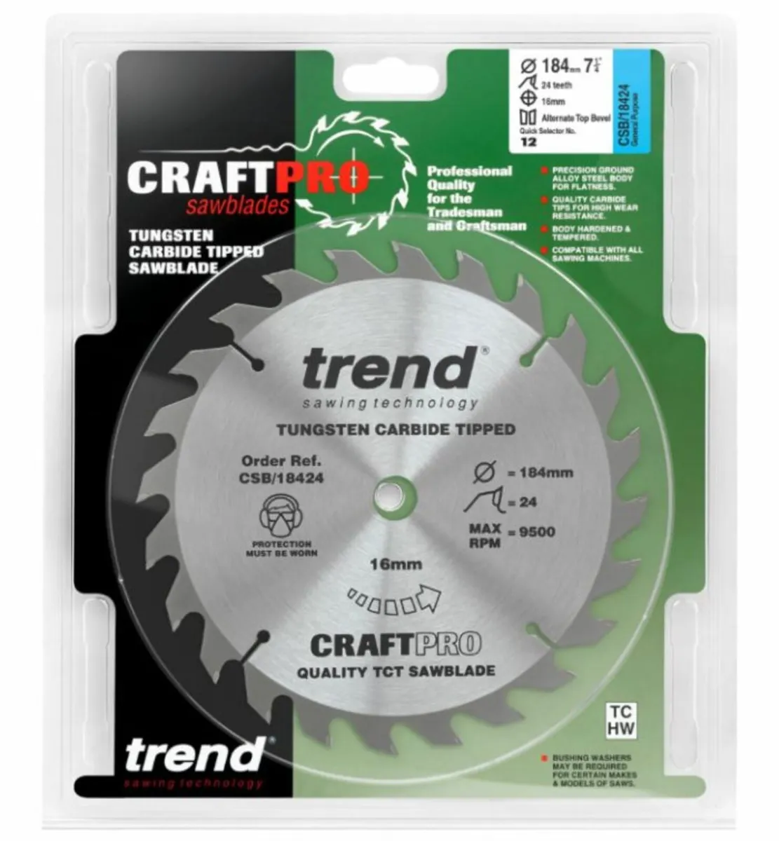Trend CSB/18424 Saw Blade 184mm x 16mm x 24T - Image 2