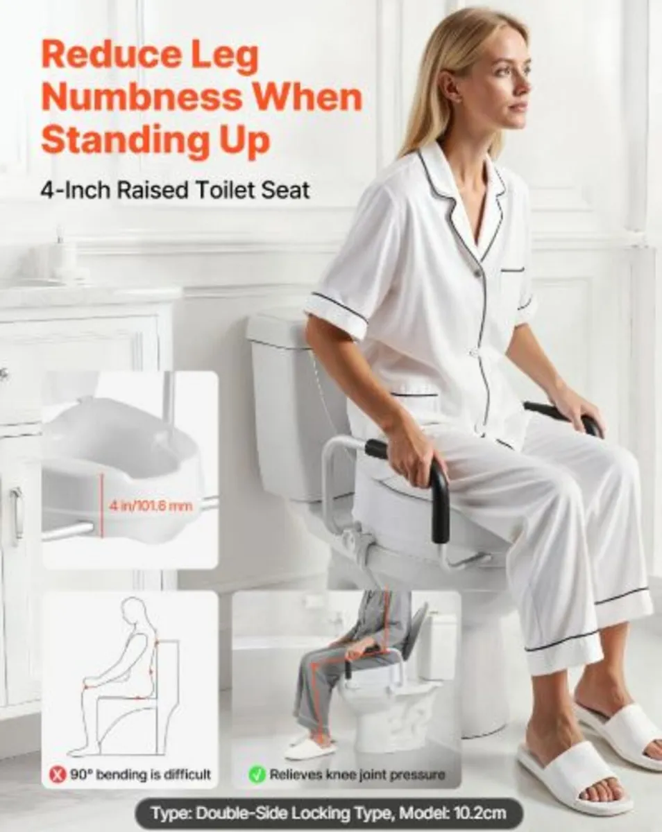 Raised Toilet Seat with Arms,136.1kg Load Capacity - Image 3