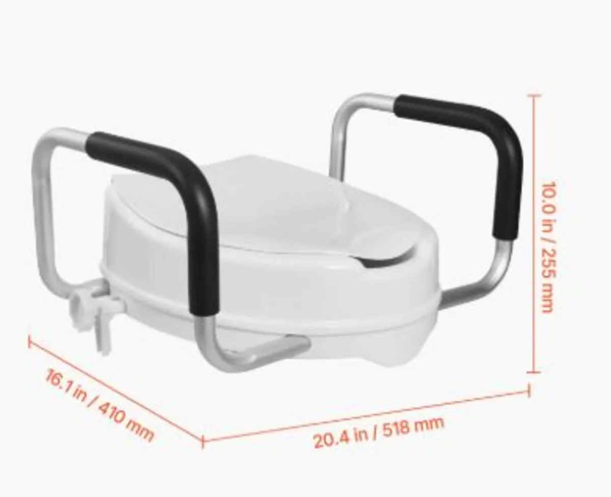 Raised Toilet Seat with Arms,136.1kg Load Capacity - Image 4