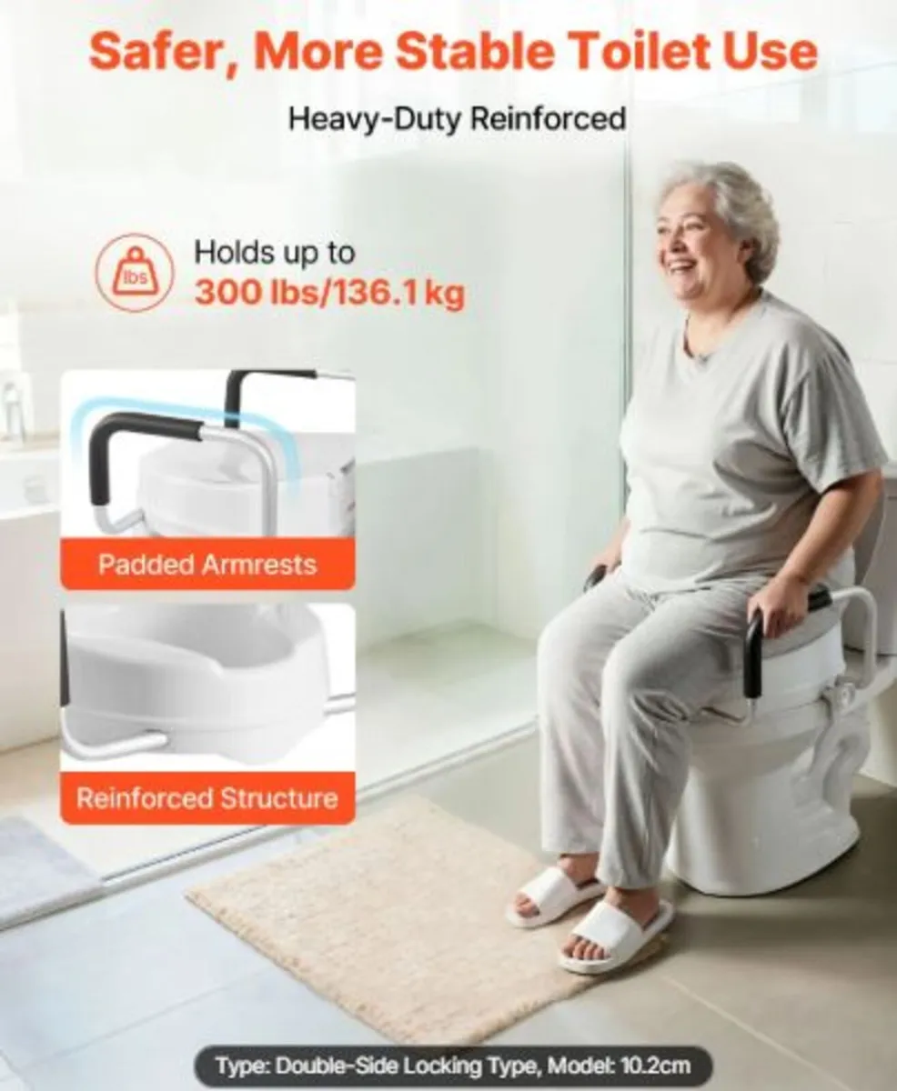 Raised Toilet Seat with Arms,136.1kg Load Capacity - Image 2