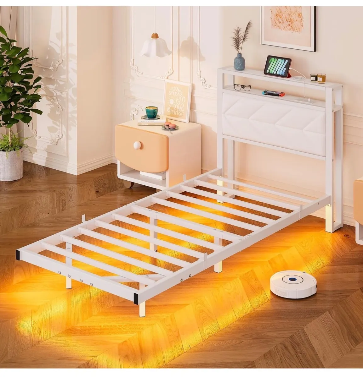 Single Floating Upholstered Bed Frame with Storage - Image 2