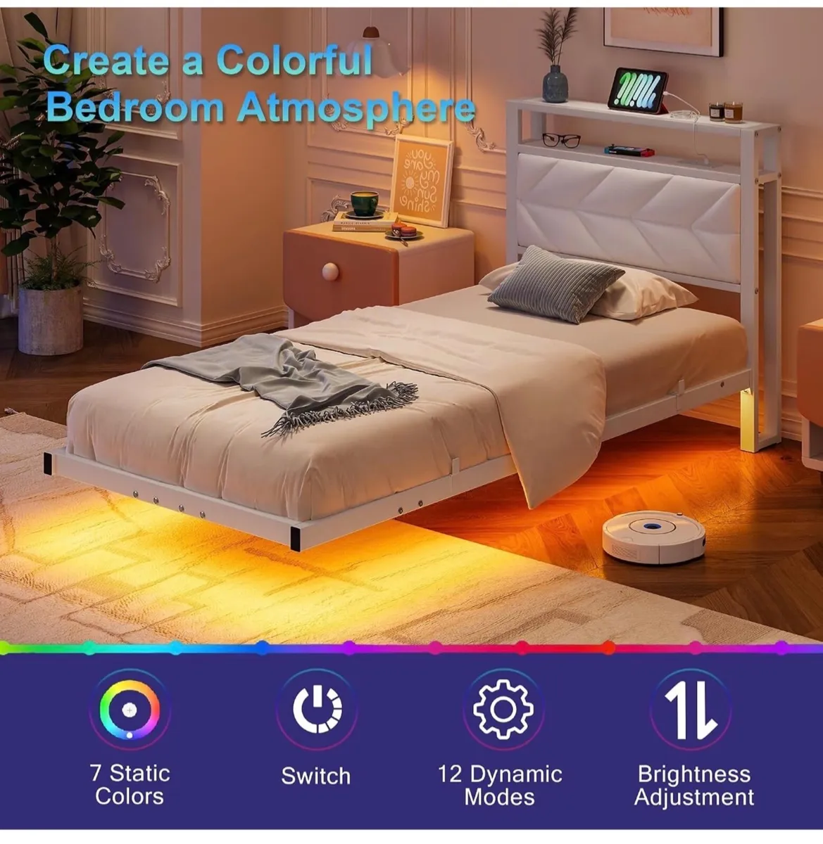 Single Floating Upholstered Bed Frame with Storage - Image 4
