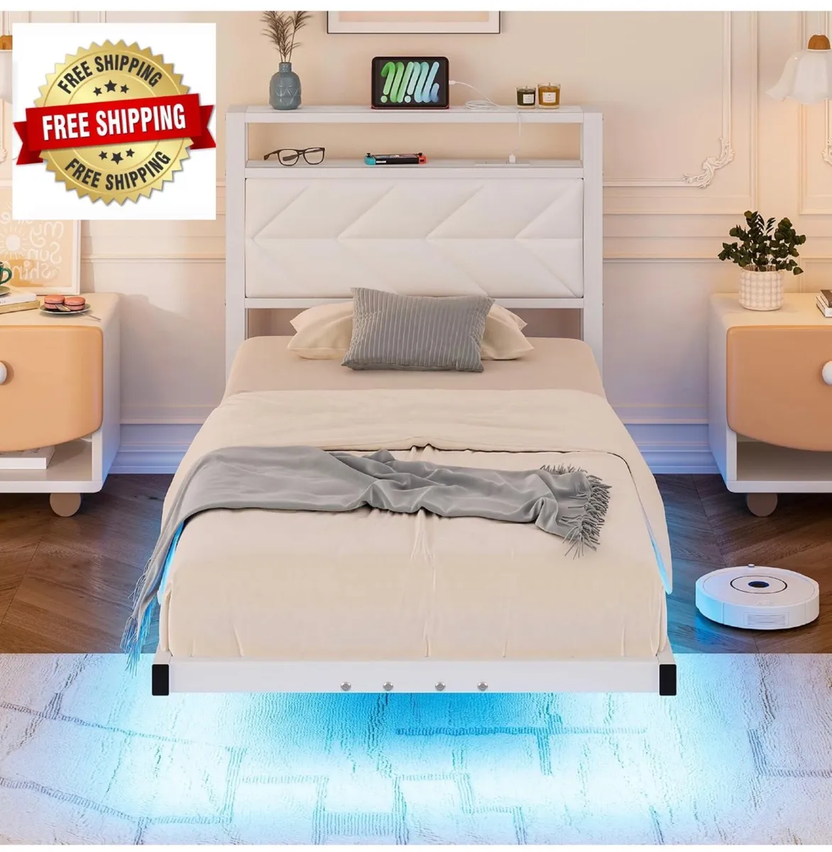 Single Floating Upholstered Bed Frame with Storage - Image 1