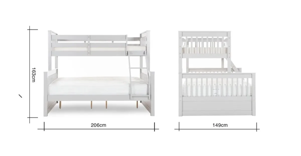 Twin (3ft) & (4ft6) Grey Bunk Bed - Image 2