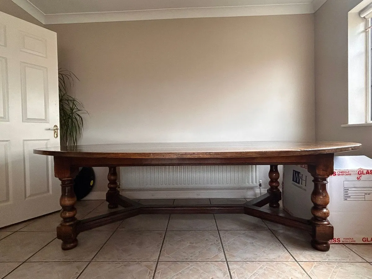 Large Solid Oak Dining Table & 12 Chairs - Image 2