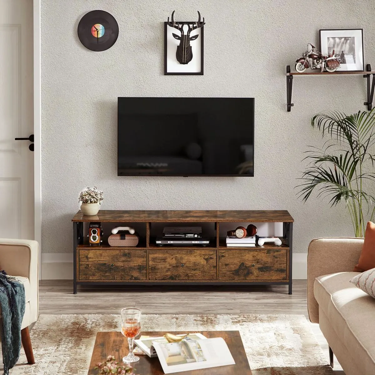 Industrial style TV cabinet, 3 drawers - FREE P&P - Image 1