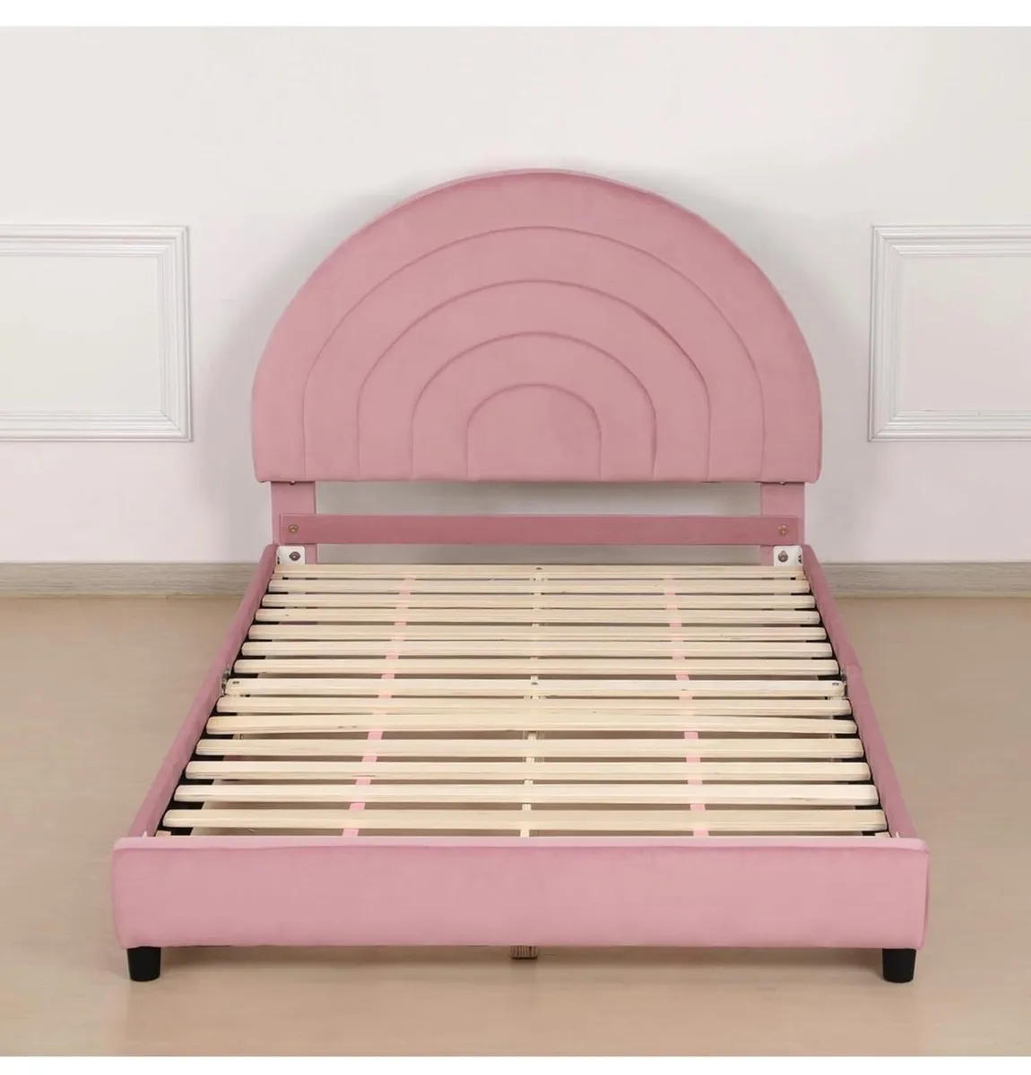 Rainbow Velvet Wooden Kids Bed, Single Children Be - Image 2
