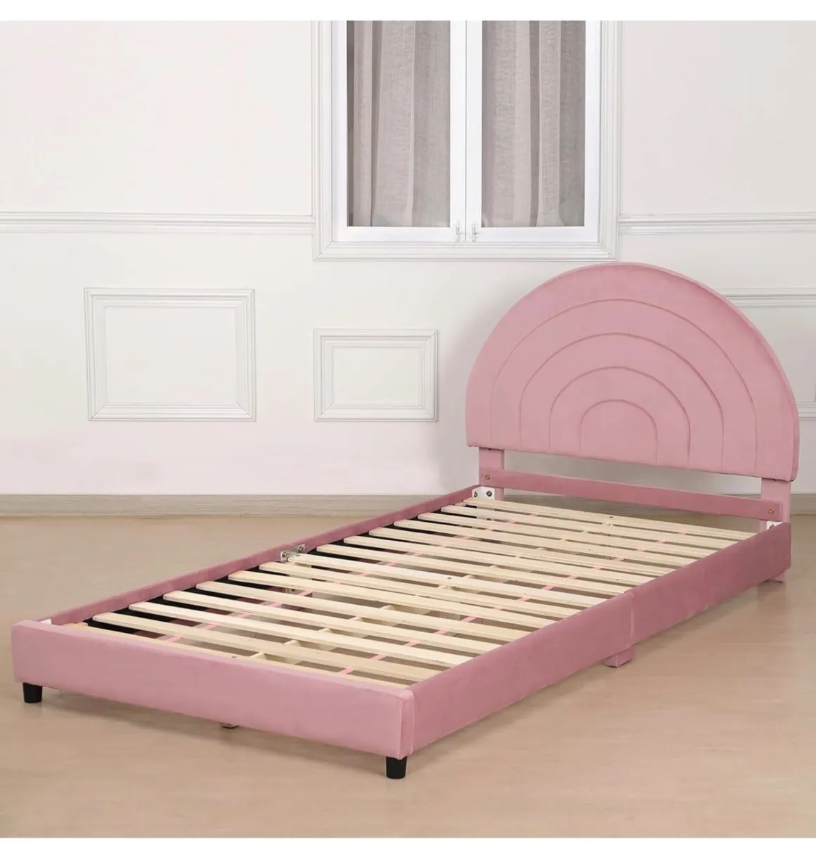 Rainbow Velvet Wooden Kids Bed, Single Children Be - Image 3
