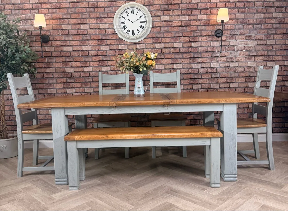 Extending Danube oak kitchen table,4 chairs & benc - Image 2