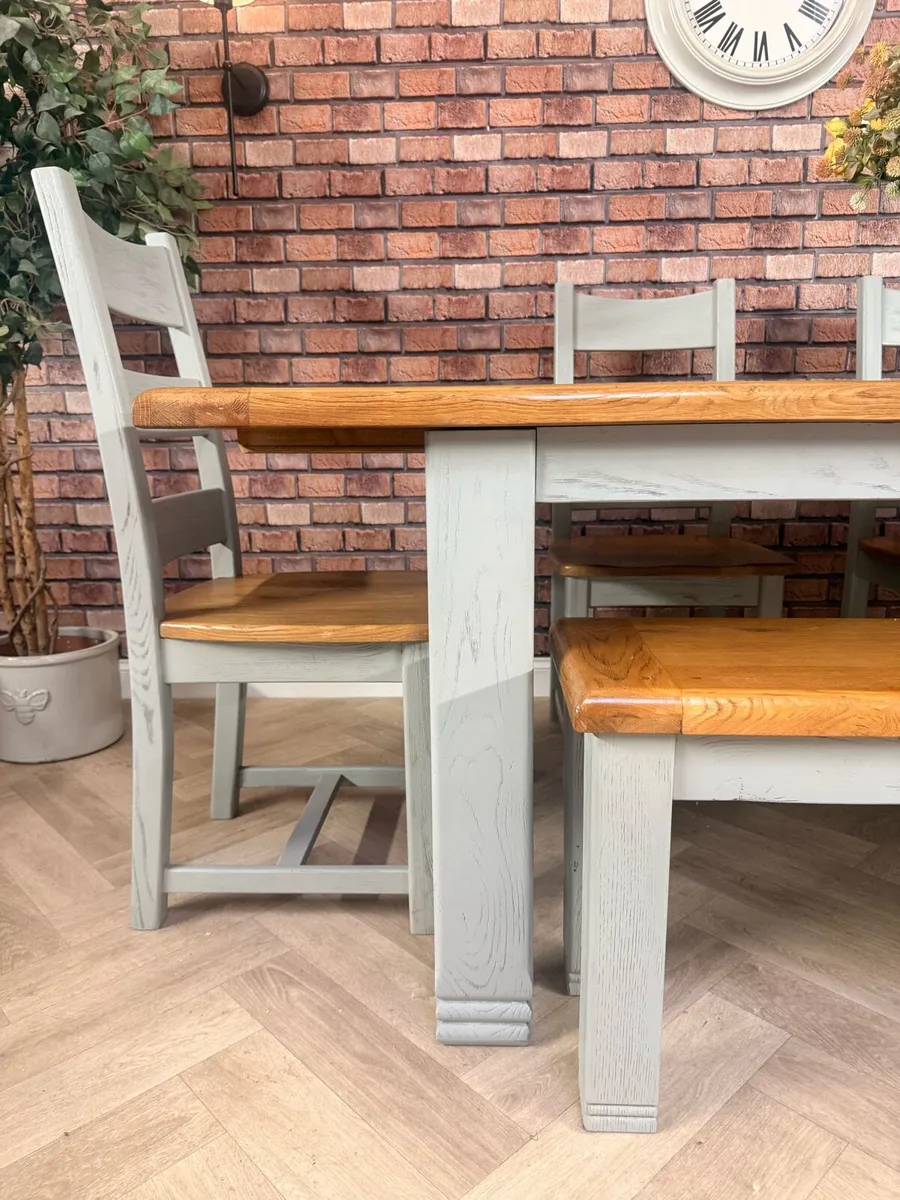 Extending Danube oak kitchen table,4 chairs & benc - Image 3